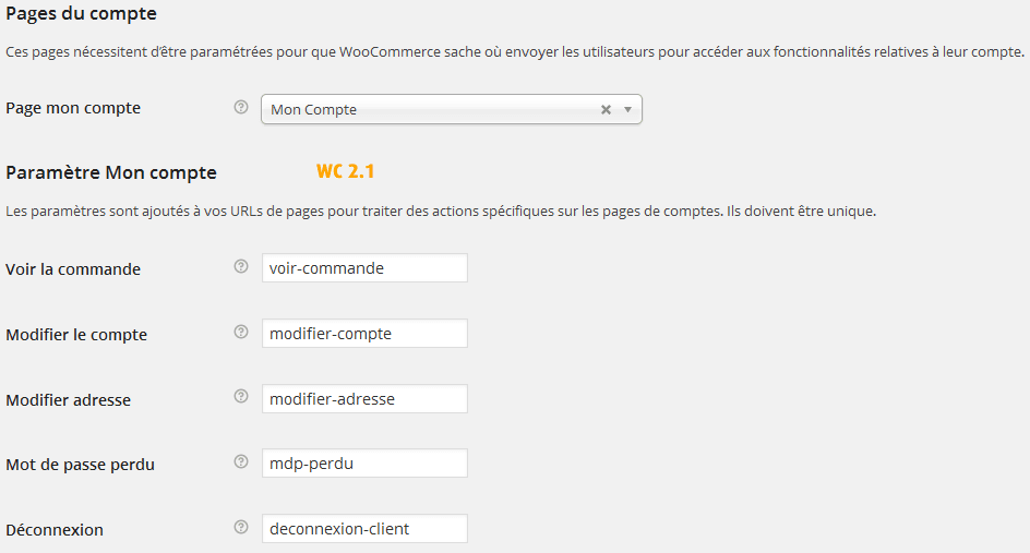 Pages compte WooCommerce 2.1