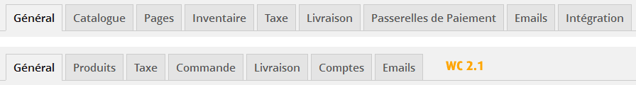 Paramètres WooCommerce 2.1