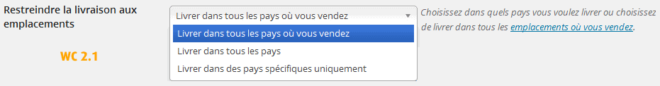 Pays livraison WooCommerce 2.1
