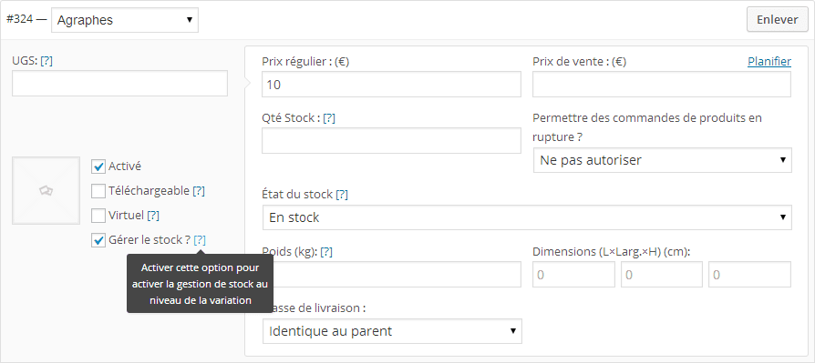 Options du stock des variations